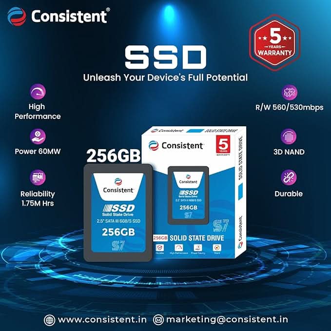Consistent 256GB 2.5 Inch SATA Internal SSD CTSSD256S7