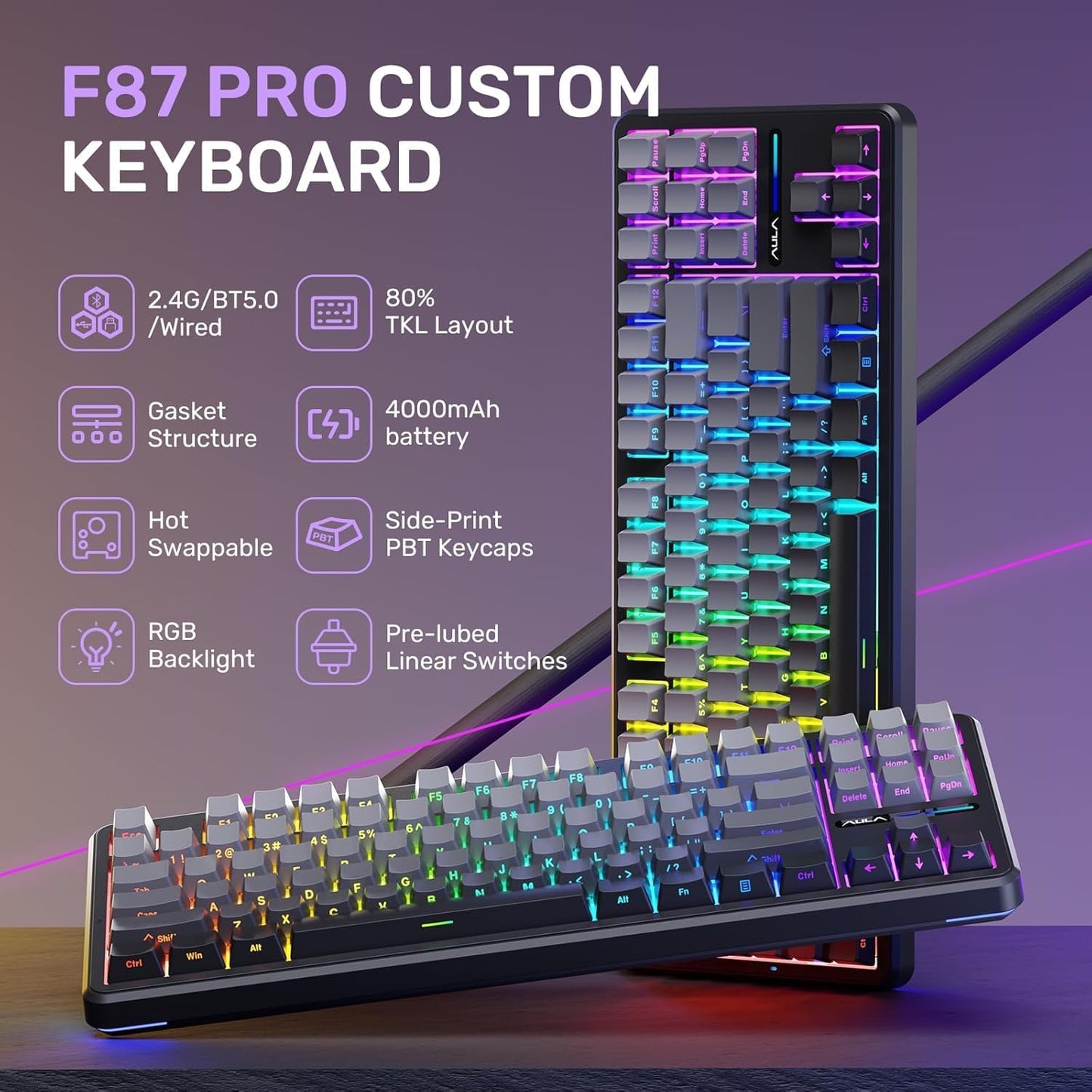 AULA F87 SIDE ENGRAVED GRADIENT GRAY REAPER SWITCH MECHANICAL GAMING KEYBOARD