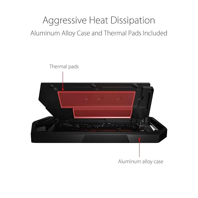 ASUS ROG Strix Arion Aluminum Alloy M.2 NVMe External SSD Holder Portable Enclosure Case, USB 3.2 Gen 2 Type-C (10 Gbps), USB-C to C and USB-C to A Cables
