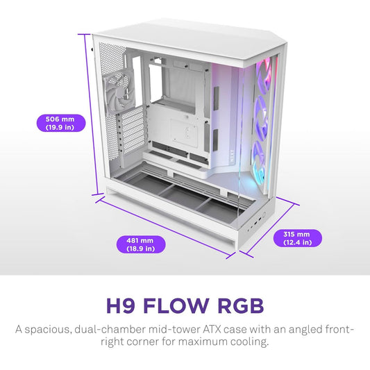 NZXT H9 Flow RGB (2025) Large Dual-Chamber Mid-Tower Gaming Cabinet - White (CM-H92FW-R1)