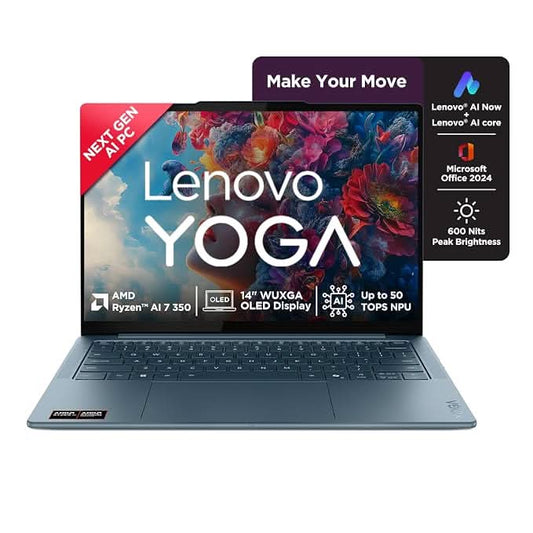 Lenovo Yoga Slim 7 AMD Ryzen AINow 7 350 Copilot Plus 32GB RAM, 1TB SSD, 14 inch&nbsp; 35.5cm, WUXGA OLED, 50 TOPS, Windows 11, Office Home 2024, Backlit Keyboard, 1Yr ADP Free, Teal 83JY005YIN