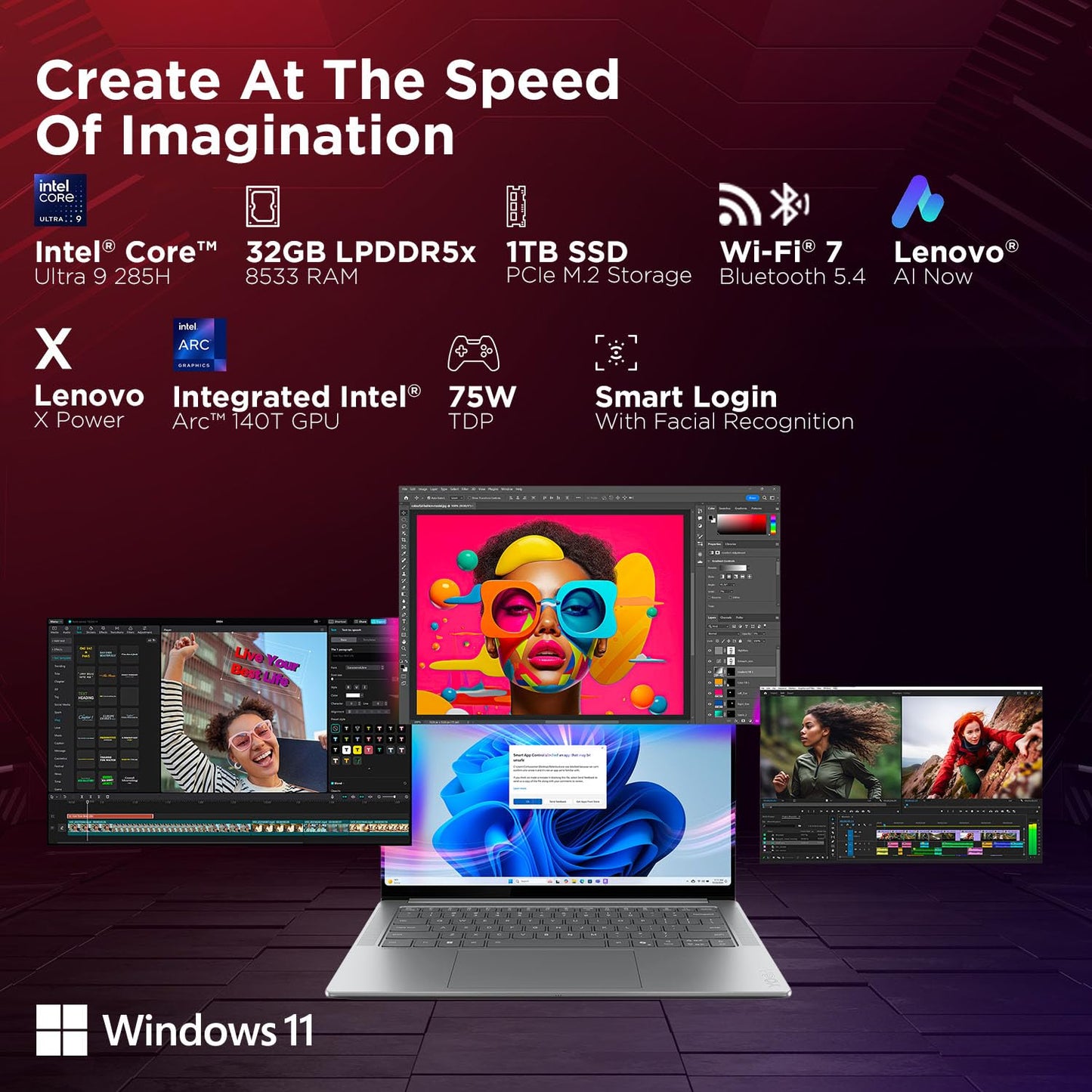 Lenovo Yoga Pro 7 Aura Edition Intel Evo Core Ultra 9 285H (32GB RAM/1TB SSD/14.5" (36.8cm)/3K OLED Touchscreen/AI PC/Copilot+ PC/Windows 11/Office Home 2024 AI Now/Grey/1.5Kg), 83KF001LIN