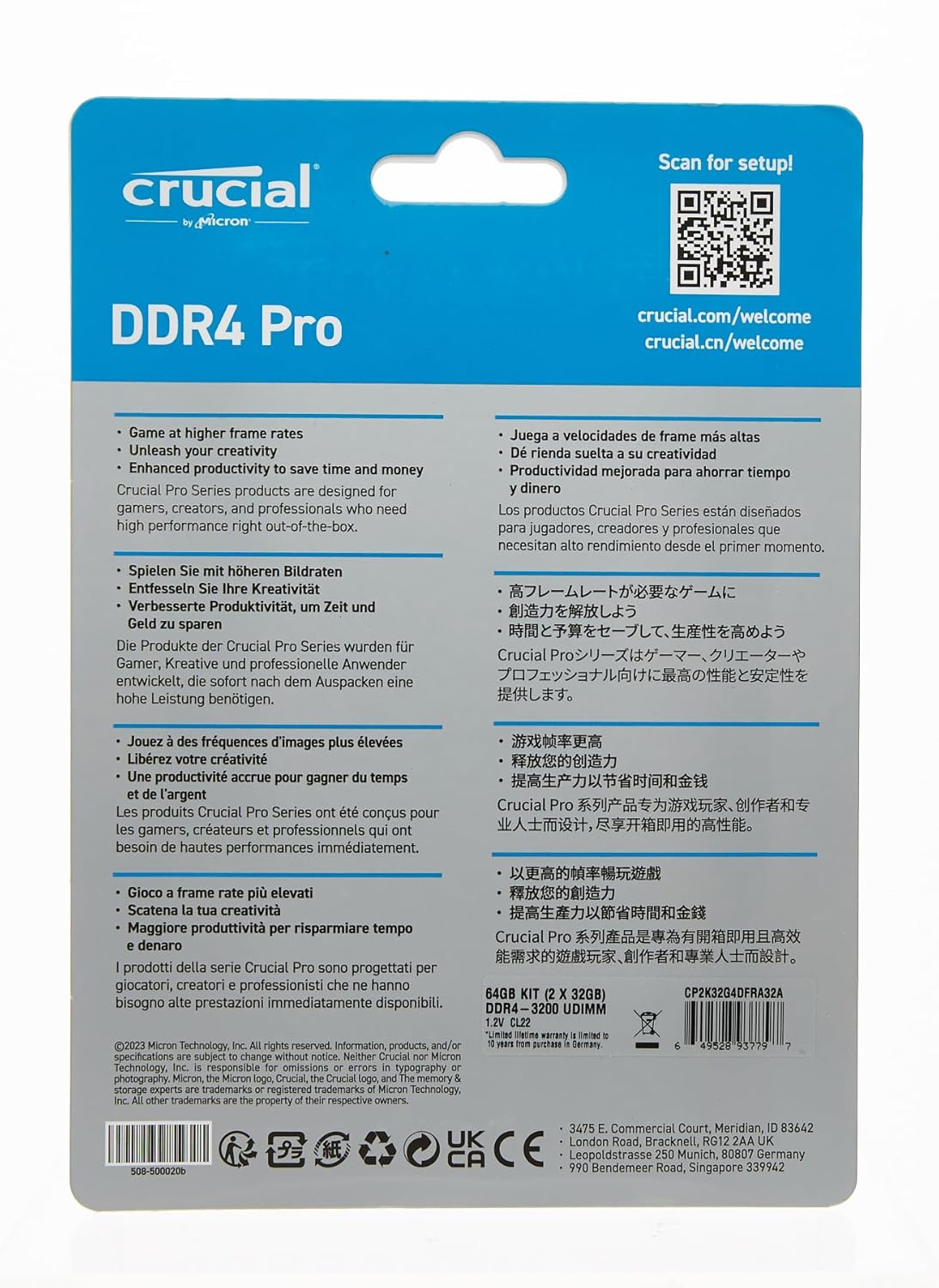 CRUCIAL PRO 64GB KIT (2X32GB) DDR4-3200 UDIMM CL22 RAM CP2K32G4DFRA32A