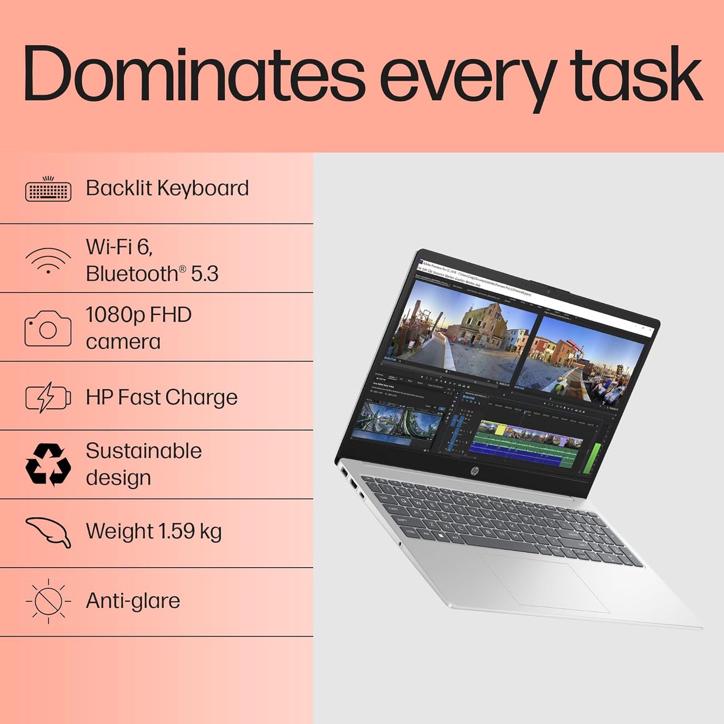 HP 15, 13th Gen Intel Core i5-1334U (16GB DDR4, 1TB SSD) FHD, Anti-Glare, Micro-Edge, 15.6''/39.6cm, Win11, M365(1yr) Office24, Silver, 1.59kg, FD0552TU, Iris Xe, FHD Camera w/Shutter, Backlit Laptop