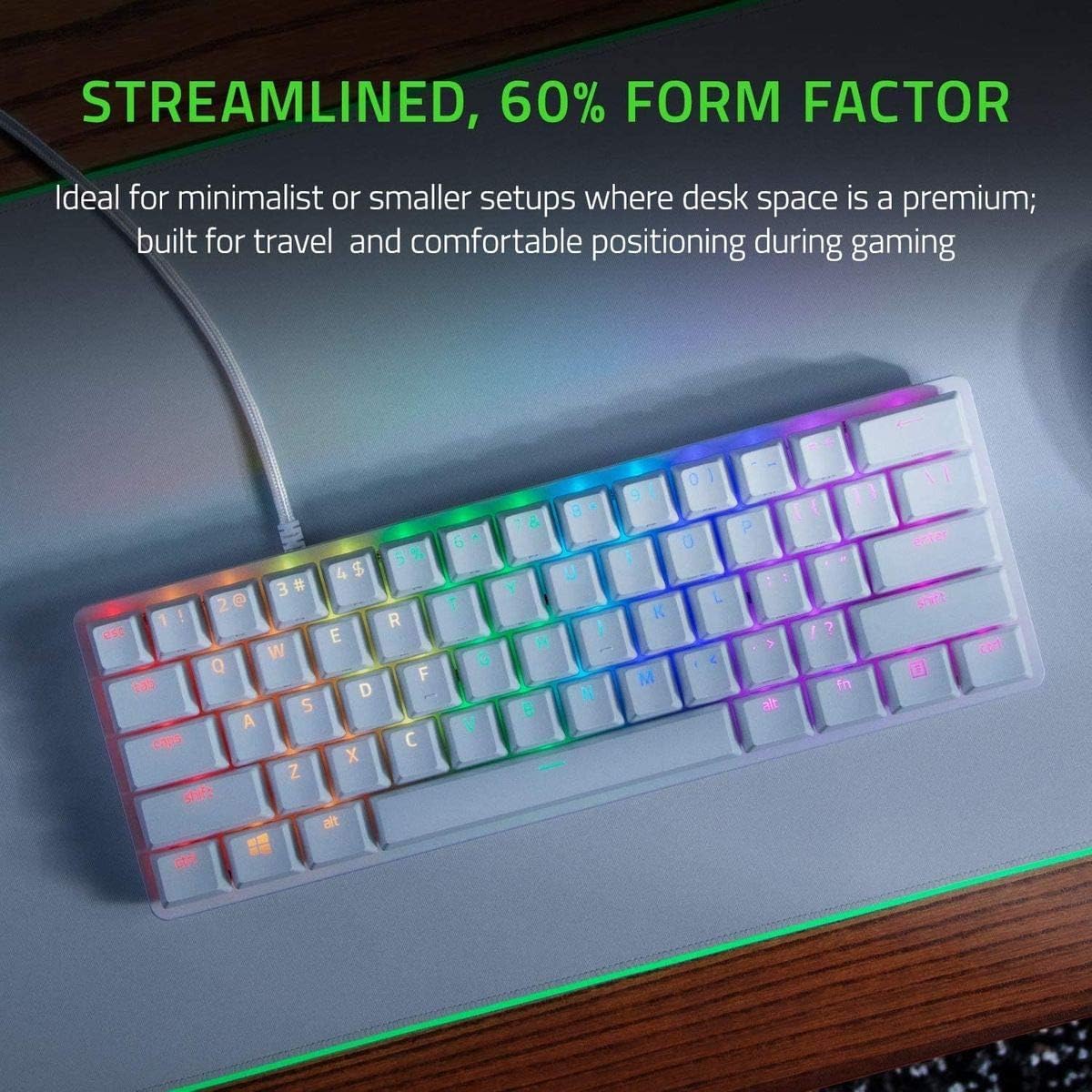 Razer Huntsman Mini - Mercury Edition - 60% Optical Gaming Keyboard (Clicky Purple Switch) - FRML Packaging