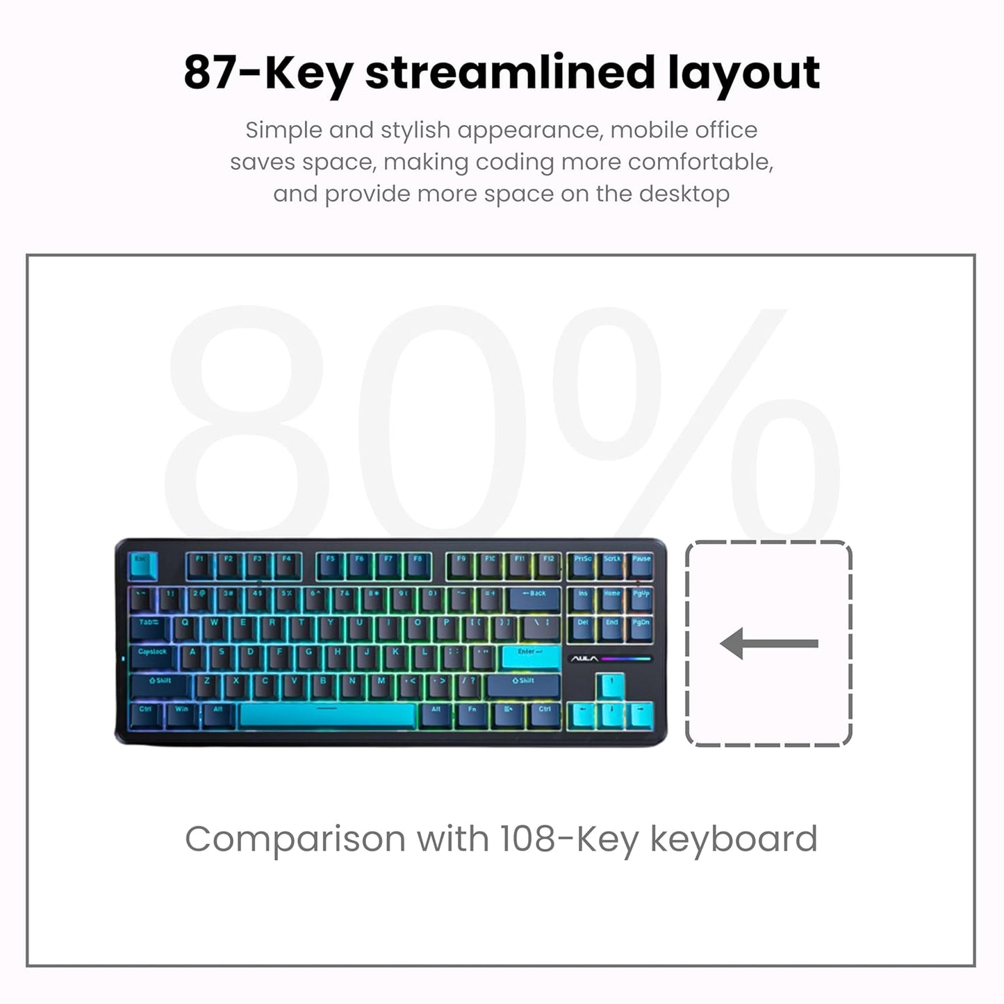 Aula F87 Blue Black Cyan Graywood Switch Mechanical Gaming Keyboard