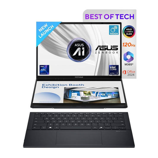 ASUS ZENBOOK DUO,14 INCH 3K (2880 X 1800) OLED, TOUCH SCREEN,INTEL CORE ULTRA 9,(32GB RAM/1 TB/INTEL ARC IGPU/WINDOWS 11/MS OFFICE 365 BASIC(1YEAR)*/OFFICE HOME 2024/INKWELL GRAY/1.65 KG),UX8406CA-PZ106WS