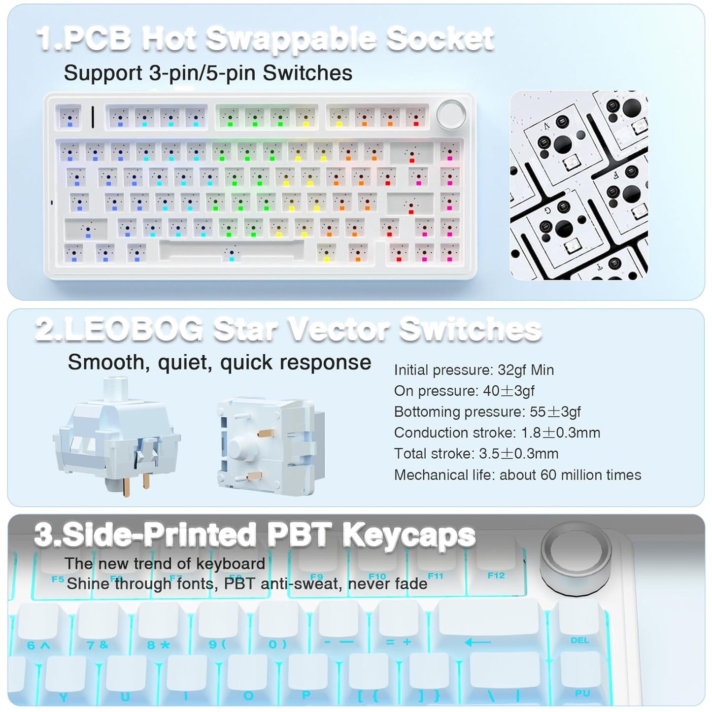 AULA F75 SIDE ENGRAVED MECHANICAL KEYBOARD BLUE STAR VECTOR SWITCH
