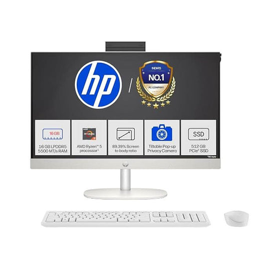 HP 24-cr0271in All-in-One , AMD Ryzen 5 7520U, 16GB RAM LPDDR5, 512GB SSD, IPS, Three-Sided, Micro-Edge, Anti-Glare, FHD, 23.8 inch, Win 11 Home, Office 24, 5.27kg, FHD IR Camera, 1 Year Warranty