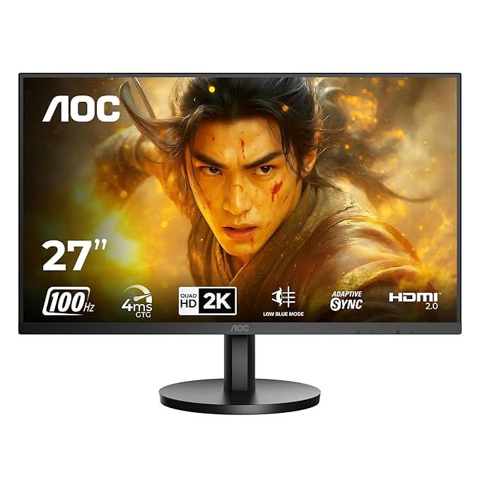 AOC 27 VA, QHD 2560 x 1440, 100 Hz, 250 cd/m², 4 ms, HDMI 2.0 x 1, DP 1.2 x1, NTSC 99% / sRGB 120%
