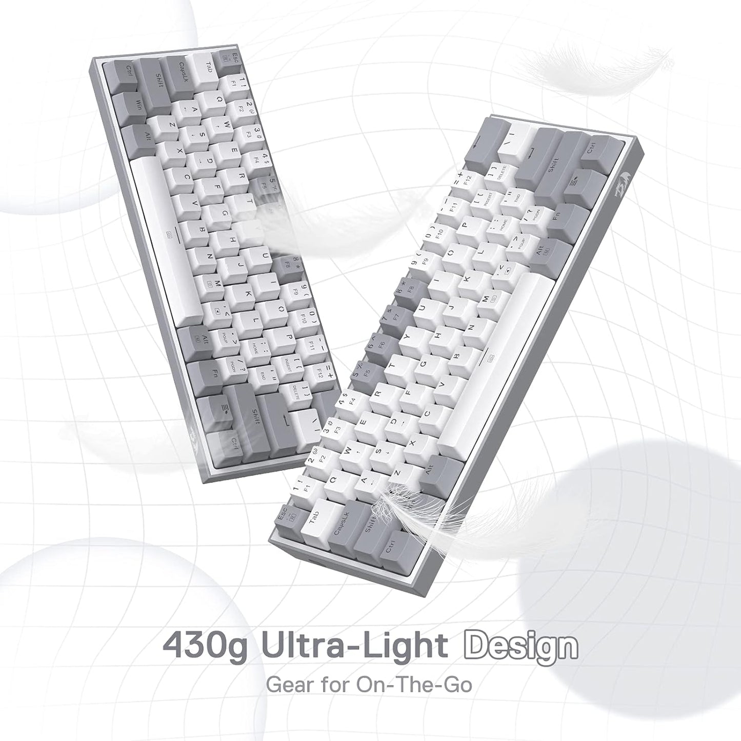 REDRAGON K617 FIZZ 60% WIRED RGB GAMING KEYBOARD, 61 KEYS COMPACT MECHANICAL KEYBOARD W/WHITE AND GREY COLOR KEYCAPS, LINEAR RED SWITCH