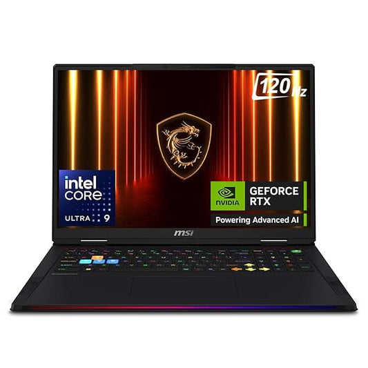 MSI Raider 18 Max HX A2WJ Intel Core Ultra 9 processor 290HX Plus, 64GB DDR5 Ram, 2TB SSD, 18 Inch, 16:10 UHD+ (3840x2400), MiniLED, IPS-Level panel, NVIDIA GeForce RTX 5090 Laptop GPU, GDDR7 24GB, Win 11 Home, 2 Yrs Warranty, Core Black