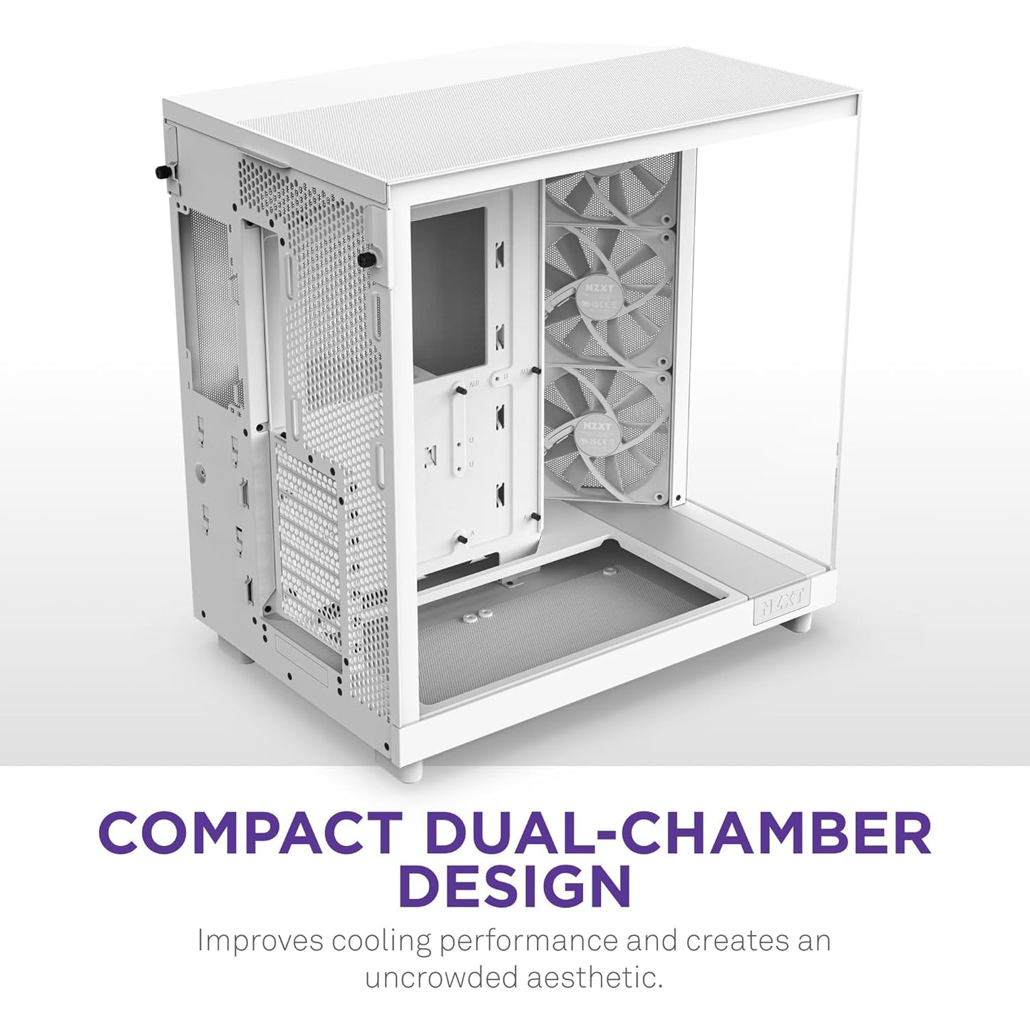NZXT CHASSIS H6 FLOW (2023) COMPACT DUAL-CHAMBER ATX CASE W/O PSU - ALL WHITE-CC-H61FW-01