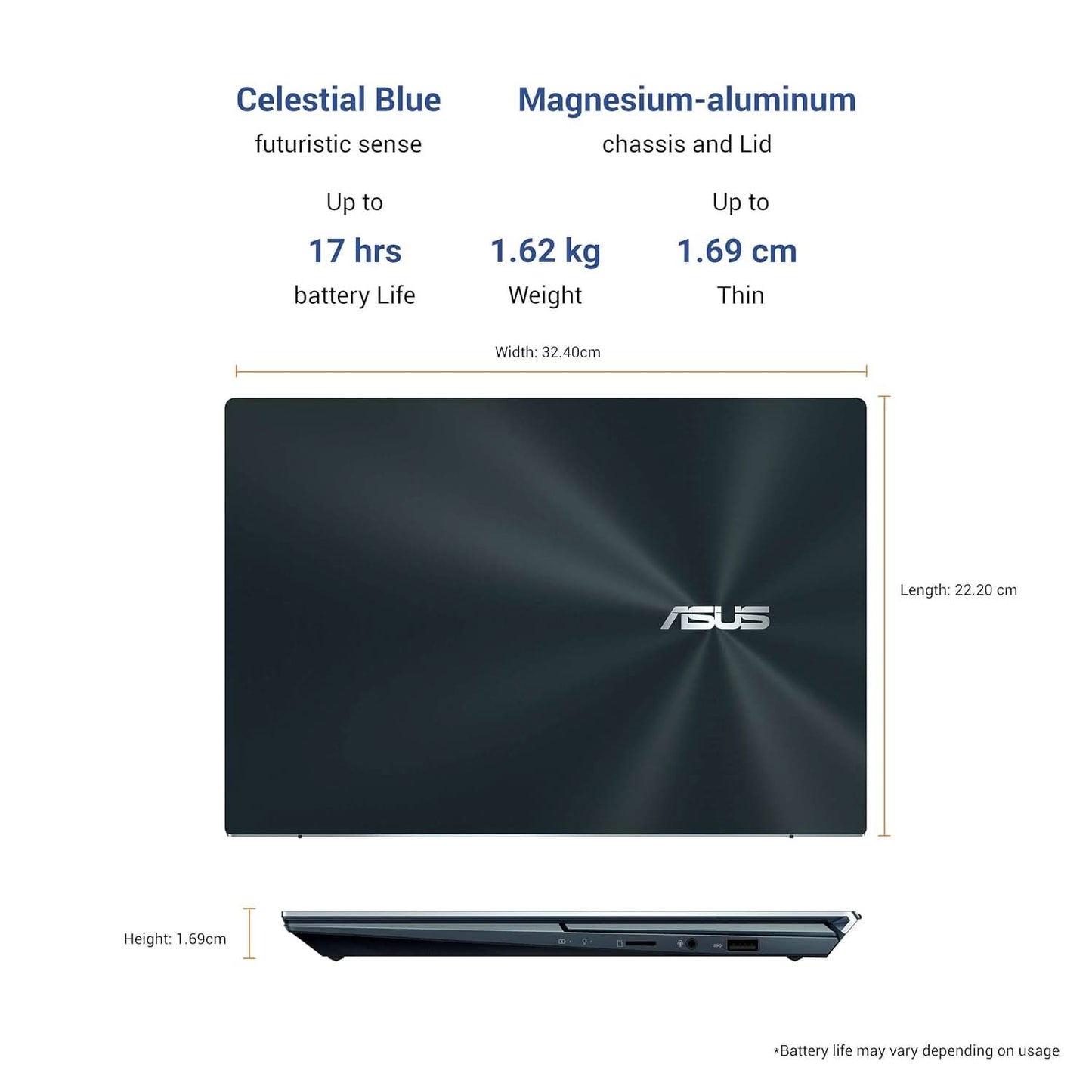 ASUS ZenBook Duo 14 (2021), 14 inches(35cm) FHD Dual-Screen Touch Intel Laptop (16GB/1TB SSD/2GB GeForce MX450 GPU/Office 2019/Windows 10 Home/Celestial Blue/1.62 Kg), UX482EG-KA711TS