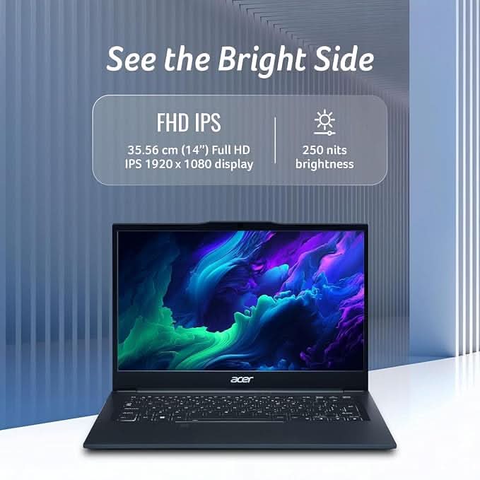 Acer TravelLite Thin Laptop AMD Ryzen 5 7430U (6-Core), 8GB RAM, 512GB SSD, 14 Inch Full HD Anti-Glare Display, Privacy Shutter, Windows 11, Metal Body, 1.34Kg, Black, 1 Year Warranty