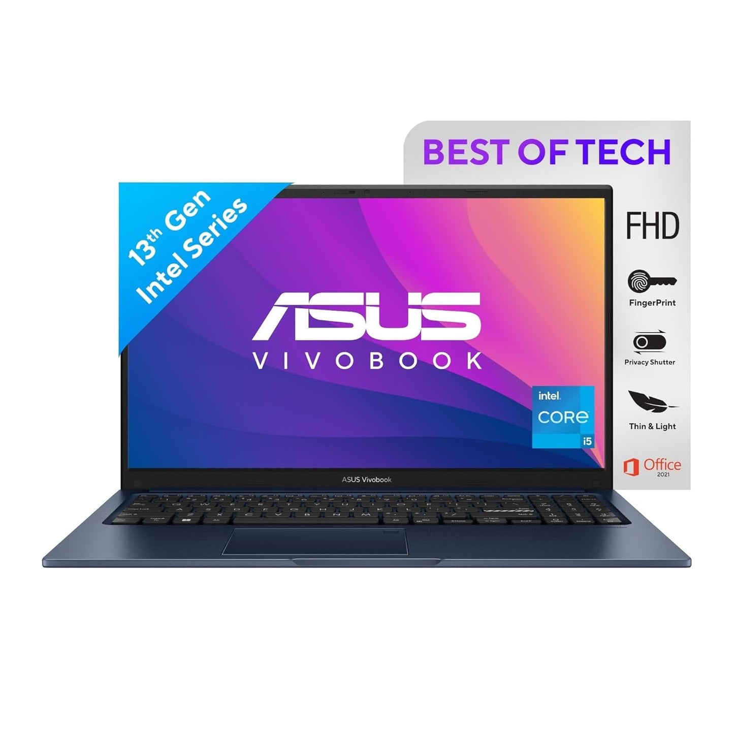 ASUS VIVOBOOK 15 (2023), INTEL CORE I5-1335U 13TH GEN, THIN AND LIGHT LAPTOP, 15.6" (39.62 CMS) FHD, (8GB RAM /512GB SSD/INTEL IRIS X?/WINDOWS 11/OFFICE 2021/FINGERPRINT/BLUE/1.7 KG), X1504VA-NJ523WS