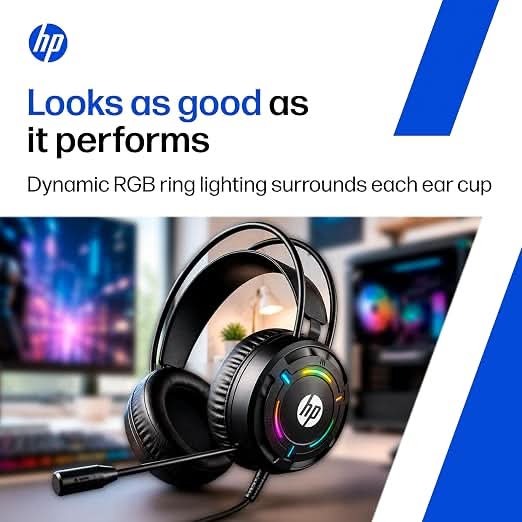 HP G370 Wired Gaming Headset, 360 Degree Omnidirectional Noise-Canceling Microphone, RGB Lighting, Multi-Platform Compatibility