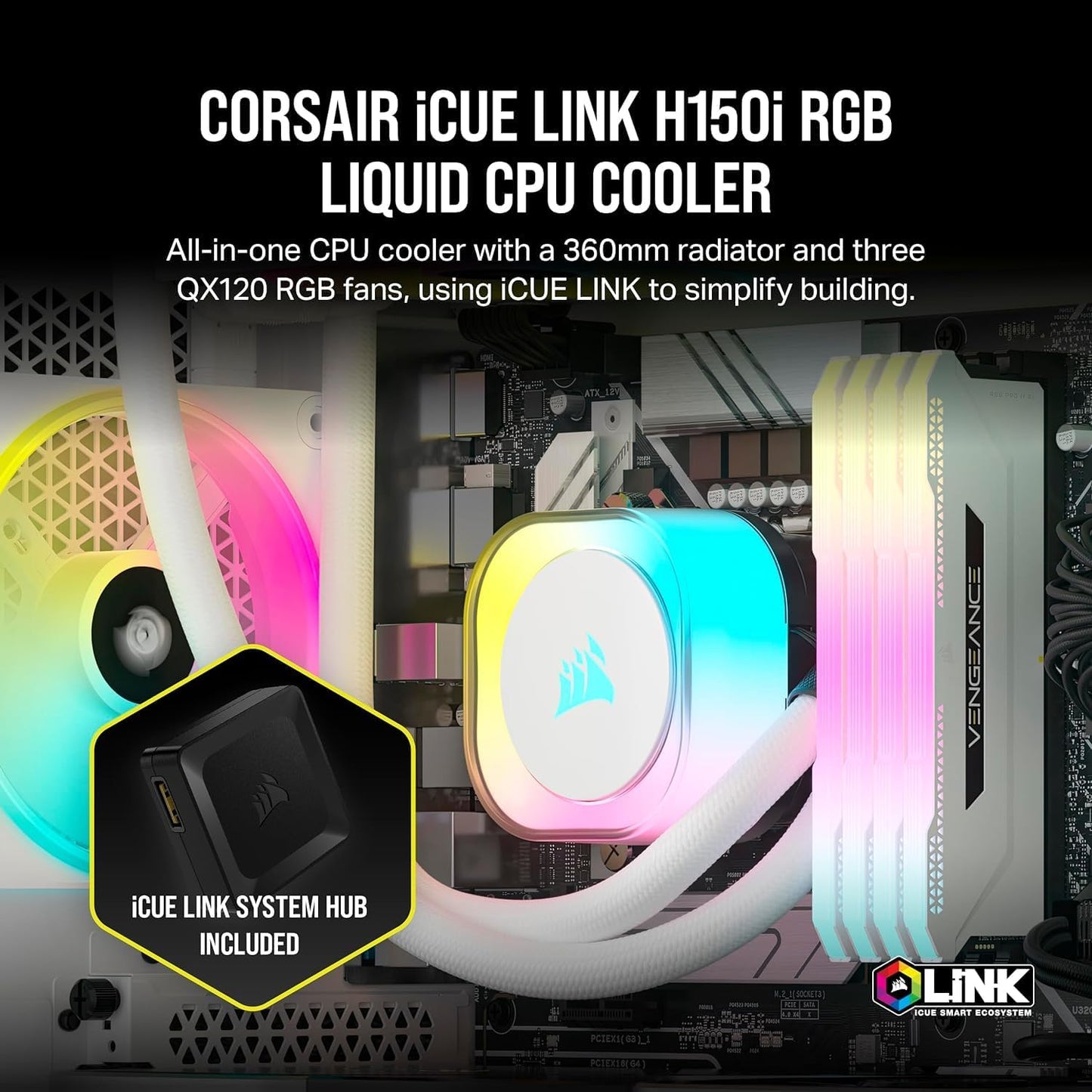 CORSAIR ICUE LINK H150I RGB WHITE ALL IN ONE 360MM CPU LIQUID COOLER (CW-9061006-WW)