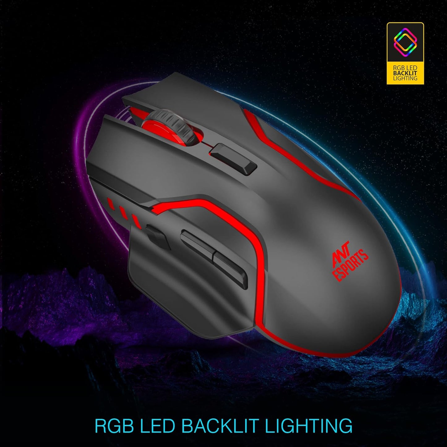 ANT ESPORTS GM320 PRO OPTICAL WIRELESS GAMING MOUSE WITH RGB LED BACKLIT LIGHTING, 3200 DPI OPTICAL SENSOR, TYPE- C CHARGING PORT - BLACK