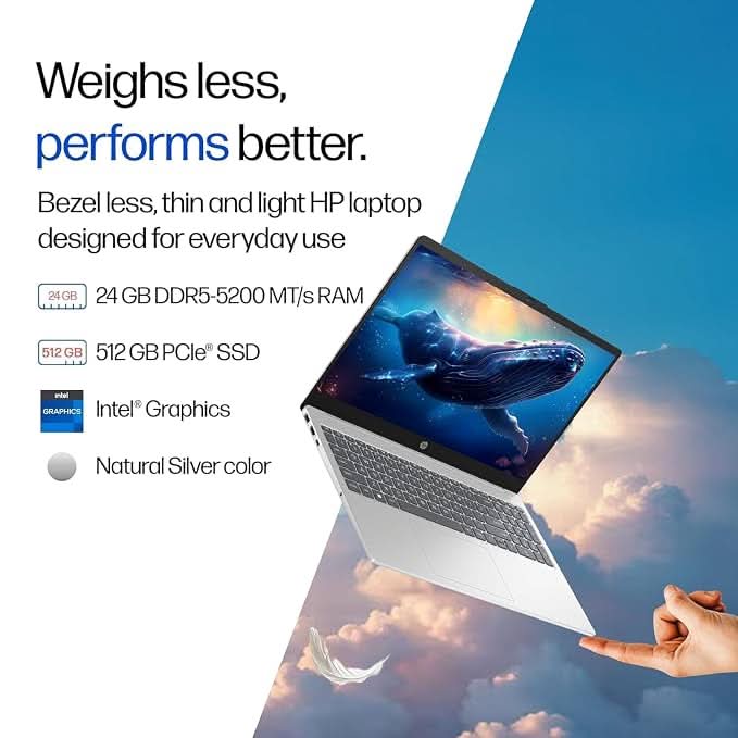 HP 15-fd0901TU Laptop, Intel Core 5 120U, 24GB RAM, 512GB SSD, 15.6 Inch FHD, Windows 11 Home, MS Office 2024, Silver