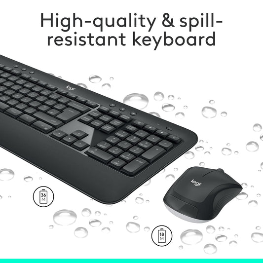 LOGITECH MK540 ADVANCED WIRELESS KEYBOARD AND MOUSE COMBO FOR WINDOWS, 2.4 GHZ UNIFYING USB-RECEIVER, MULTIMEDIA HOTKEYS, 3-YEAR BATTERY LIFE, FOR PC, LAPTOP - BLACK