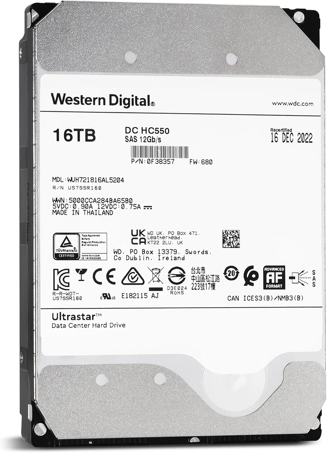 WESTERN DIGITAL 0F38357 ULTRASTAR DC 16 TB HARD DISK HC550,0F38357