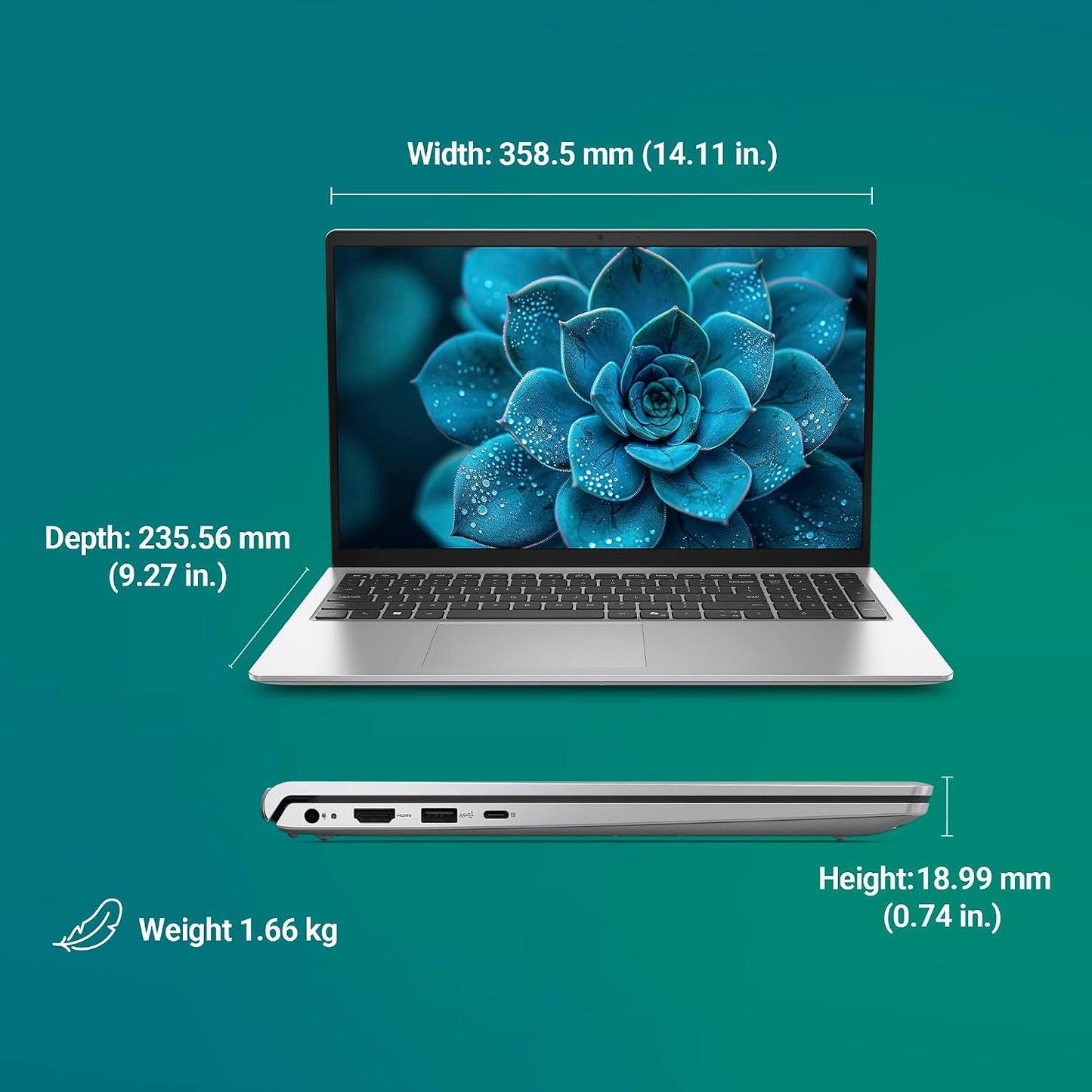 Dell 15 DC15260 15.6 Inch FHD Laptop, Intel Core Ultra 7 255H, 16GB RAM, 512GB SSD, Windows 11 Home, Microsoft Office 2024, Silver