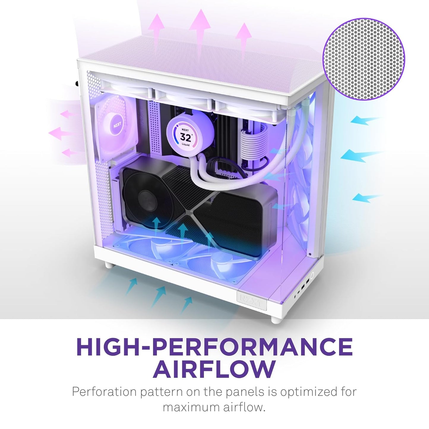NZXT CHASSIS H6 FLOW RGB (2023) COMPACT DUAL- CHAMBER ATX CASE W/O PSU WITH RGB FANS - ALL WHITE- CC-H61FW-R1
