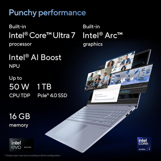 ASUS VIVOBOOK S 16 OLED (2024), INTEL CORE ULTRA 7 155H, BUILT-IN AI, 16" 3.2K (40.64CM), 3200 X 2000 120HZ, (16GB/1TB SSD/WIN 11/INTEL ARC GRAPHICS/MS OFFICE 2021/MIST BLUE/1.50KG), S5606MA-MX751WS