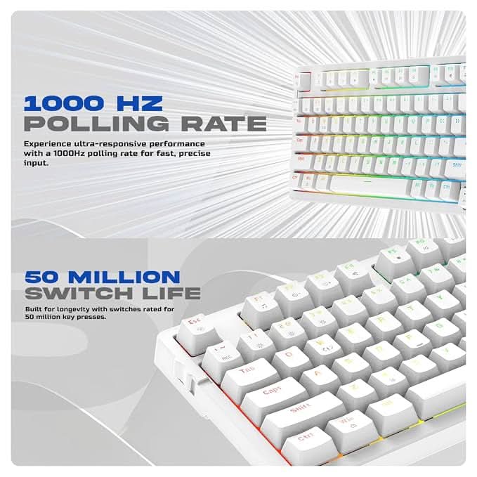 Cosmic Byte CB-GK-41 Phantom Gasket Mechanical RGB Wired Keyboard, Pre-Lubed Outemu Red Switches, 1000Hz Polling, Software, Per-Key RGB, Swappable Switches, Volume Roller, USB C Port (White)