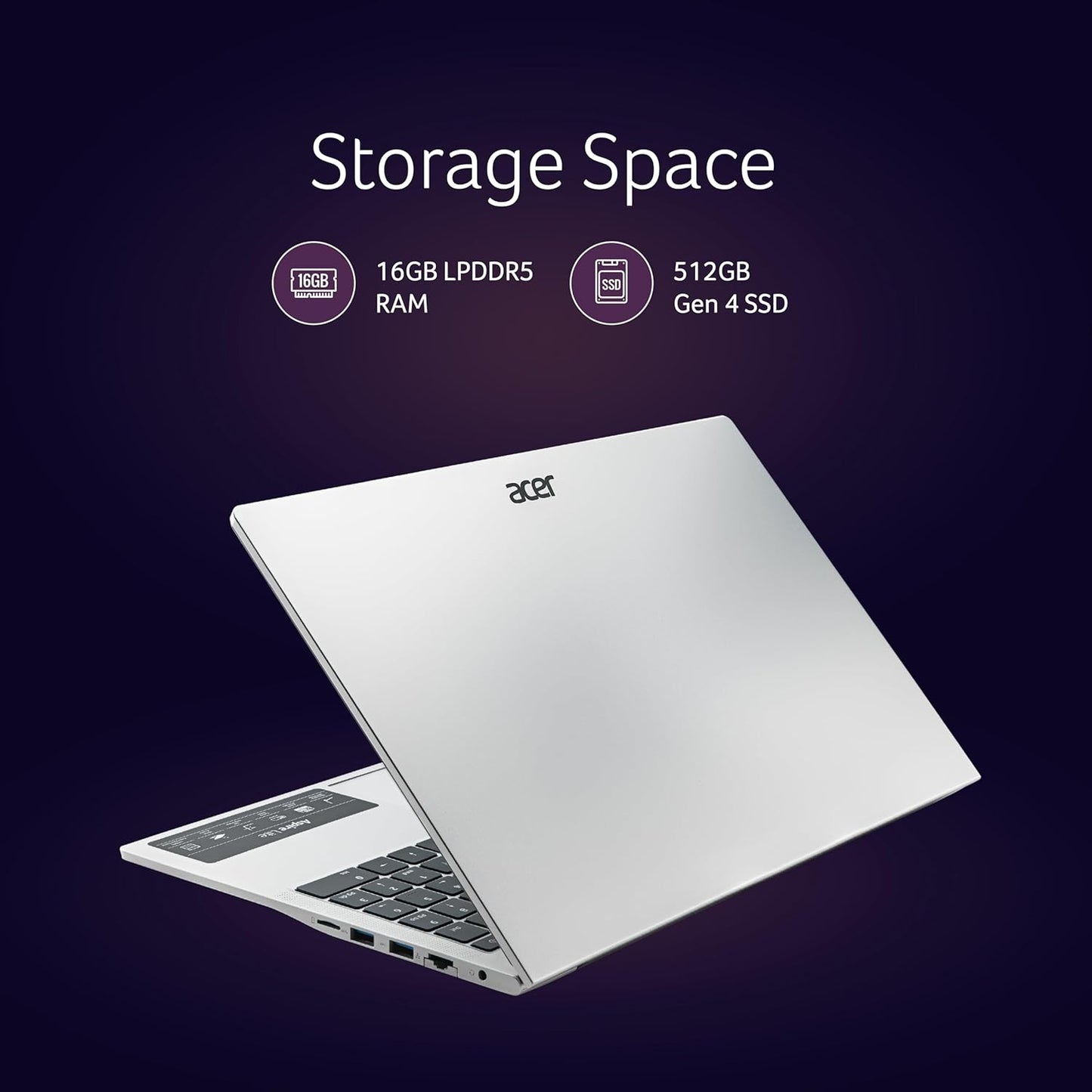Acer Aspire Lite,13th Gen, Intel Core i5-13420H Processor, 16 GB RAM, 512 GB SSD, Full HD IPS, 15.6"/39.62 cm, Windows 11 Home, MS Office, Pure Silver, 1.70 kg, AL15-52H, Thin and Light Laptop