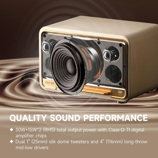 EDIFIER D32 TABLETOP WIRELESS SPEAKER, HI-RES AUDIO BLUETOOTH SPEAKER, PORTABLE RETRO COMBO SPEAKER, 60 WATTS RMS