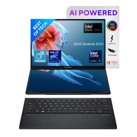 ASUS ZENBOOK DUO OLED (2024), 14" (35.56CM) FHD OLED TOUCH DISPLAY, INTEL CORE ULTRA 9 185H, BUILT-IN AI, DUAL SCREEN LAPTOP (32GB/1TB SSD/INTEL ARC GRAPHICS/WIN11/GRAY/1.65 KG), UX8406MA-QL961WS
