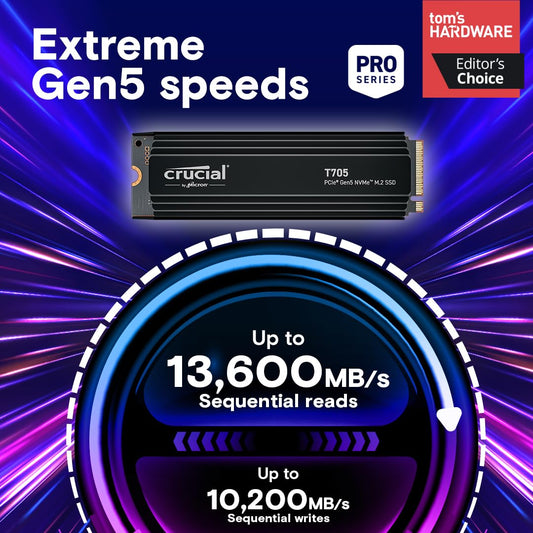 CRUCIAL T705 1TB PCIE GEN5 NVME M.2 SSD WITH HEATSINK CT1000T705SSD5
