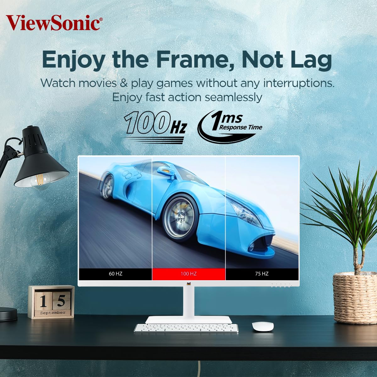 ViewSonic VA2732-MH-W, 27-inch (68.58cm) Full HD Monitor, SuperClear IPS Panel, 100Hz, 1ms, sRGB 109%, HDMI, VGA, Dual Speakers, Eye ProTech+, Borderless Design, White