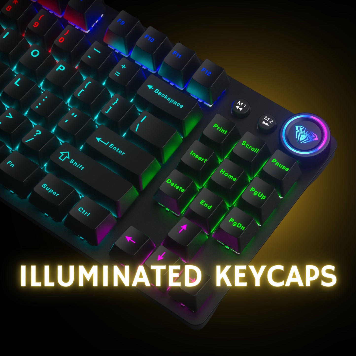 Aula M75 Tri-Mode (2.4G/Bluetooth/Wired) Hot Swappable RGB Backlit Wireless Mechanical Gaming Keyboard | All Key Anti-Ghosting | Dual Mode Knob with Multimedia Buttons | Black - Red Switches