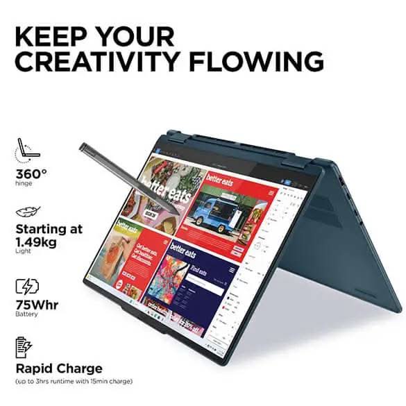 Lenovo Yoga 7i 2-in-1 Intel Core Ultra 5 125H, 16GB, 1TB SSD, Integrated Intel Arc Graphics, 14 Inch WUXGA, Win 11 Home, MS Office 2024, Tidal Teal, 83DJ00FVIN