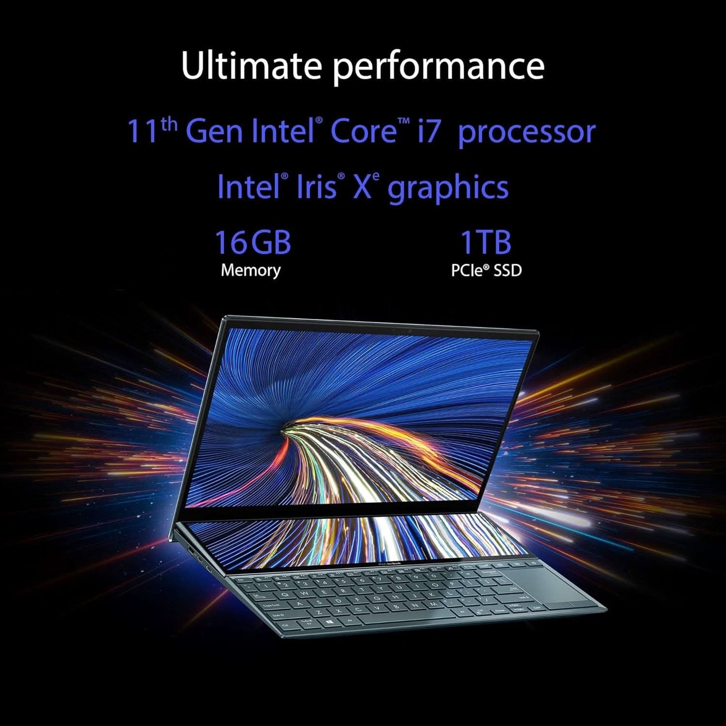 ASUS ZenBook Duo 14 (2021) Dual Screen Laptop, Intel Evo Core i7-1165G7 11th Gen 14 inch(35cm) FHD Business Touch Laptop (16GB/1TB SSD/Iris Xe Graphics/Office 2019/Win 10 Home, Celestial Blue/1.57 Kg) - UX482EA-HY777TS