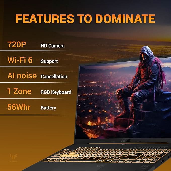 ASUS TUF GAMING A16, AMD R7 170, RTX4050 6GB, 16GB, 512GB SSD, 16.0 WUXGA, Backlit Chiclet Keyboard 1-Zone RGB, 56Whr, OFFICE HOME 2024 (IN)+M365 BASIC, Black