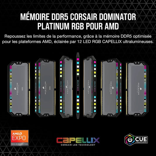 CORSAIR DOMINATOR PLATINUM RGB DDR5 RAM 64GB (2x32GB) 6000MHz CL30- Gray (CMT64GX5M2B6000Z30)