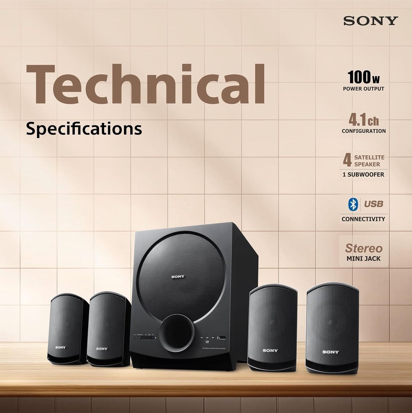 Sony SA-D40M2 All in One 4.1ch Home Theatre System with 100W Power Output and Powerful Subwoofer Black
