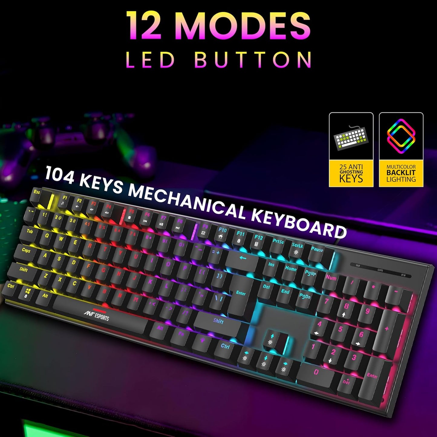 Ant Esports Thunder 30 Wired Mechanical Gaming Keyboard Mouse Combo, Red Switch