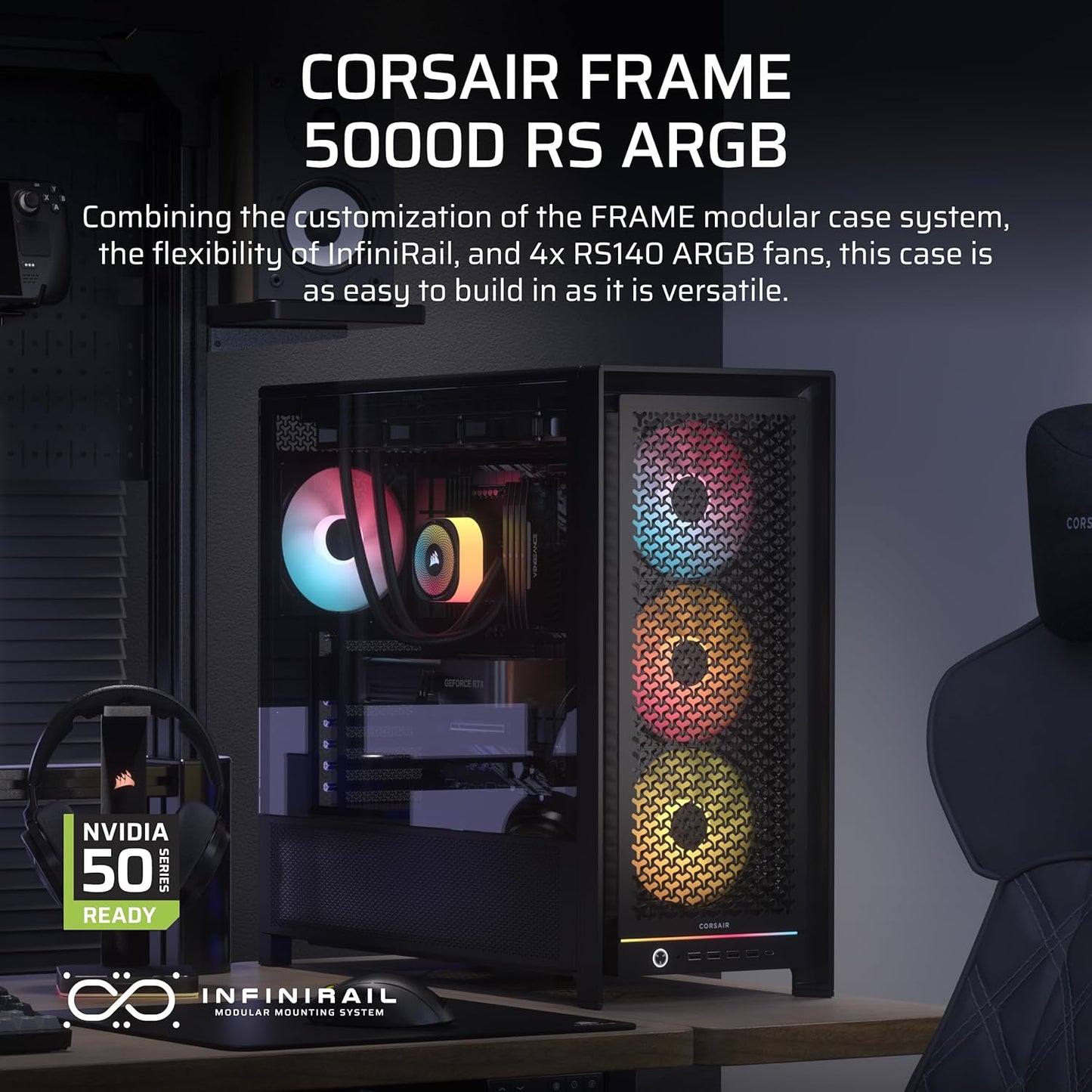 CORSAIR Frame 5000D RS ARGB Modular Mid-Tower PC Case, Black-CC-9011309-WW