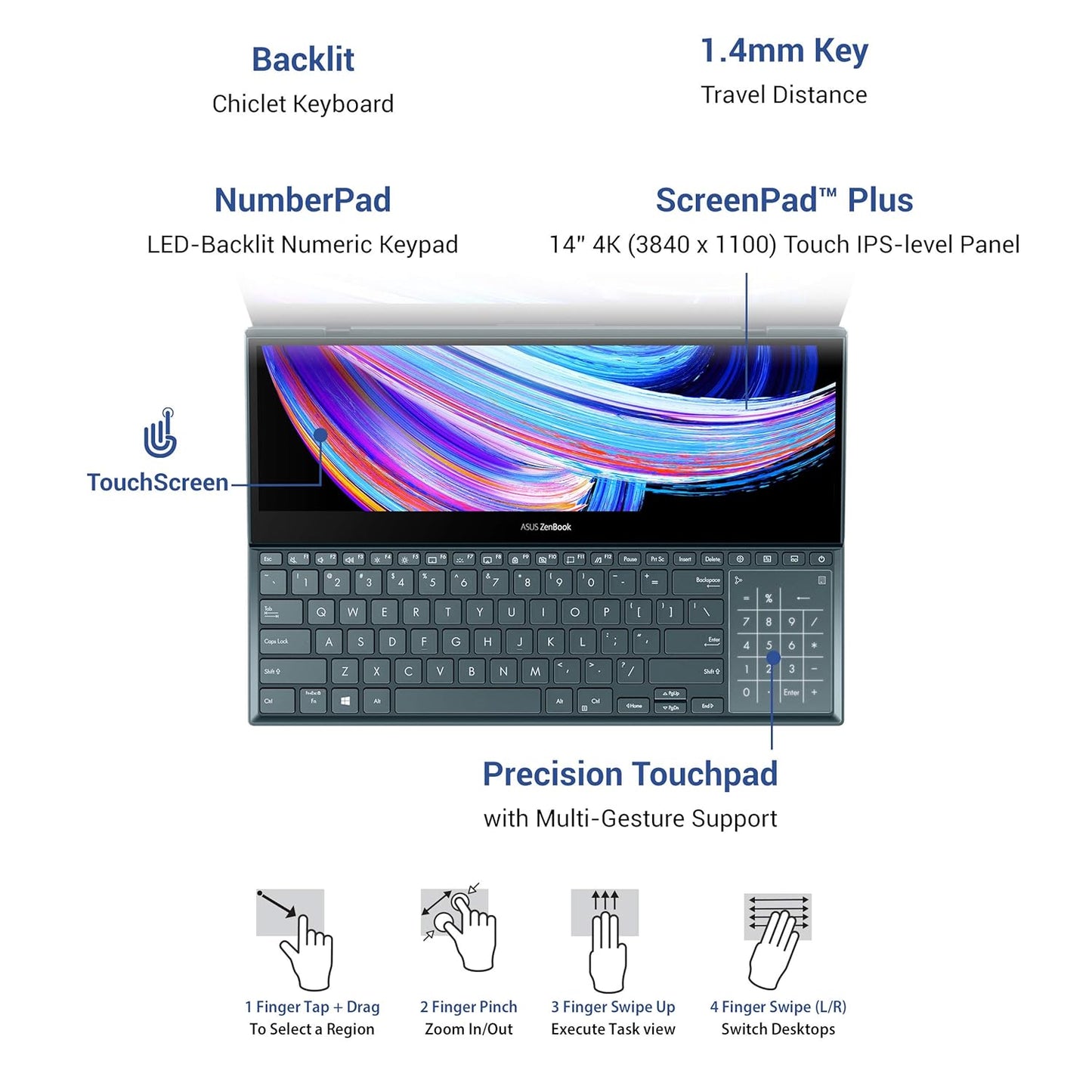 ASUS ZENBOOK PRO DUO 15 OLED (2021), INTEL CORE I9-10980HK 10TH GEN, 39.63CM (15.6") 4K DUAL-SCREEN TOUCH, CREATOR/GAMING LAPTOP, (32GB/1TB SSD/8GB RTX 3070/WIN 10/ BLUE/2.34 KG) UX582LR-H901TS