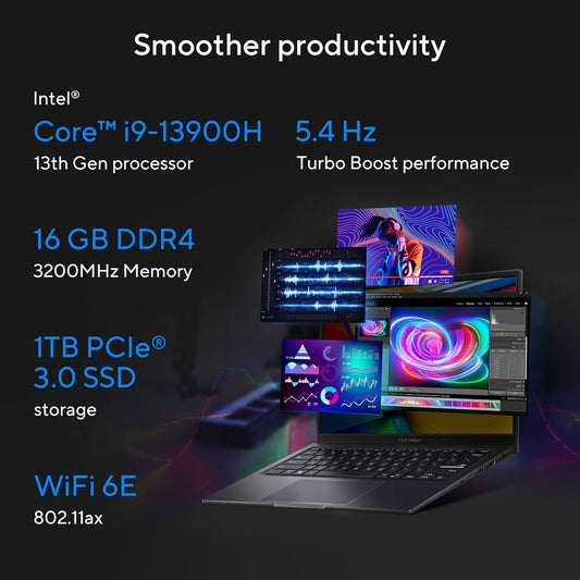 ASUS Vivobook 14X OLED, Intel Core i9-13900H 13th Gen, 14 inch (35.56 cm) 2.8K 90Hz OLED, Creator/Gaming Laptop (16 GB RAM/1TB SSD/4GB RTX 3050/Win11/Backlit/FingerPrint/Black/1.45 kg), K3405VCB-KM951WS