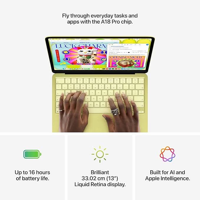 Apple 13-inch MacBook Neo: Apple A18 Pro chip with 6 core CPU and 5 core GPU, 8GB, 512GB SSD, Touch ID - Citrus