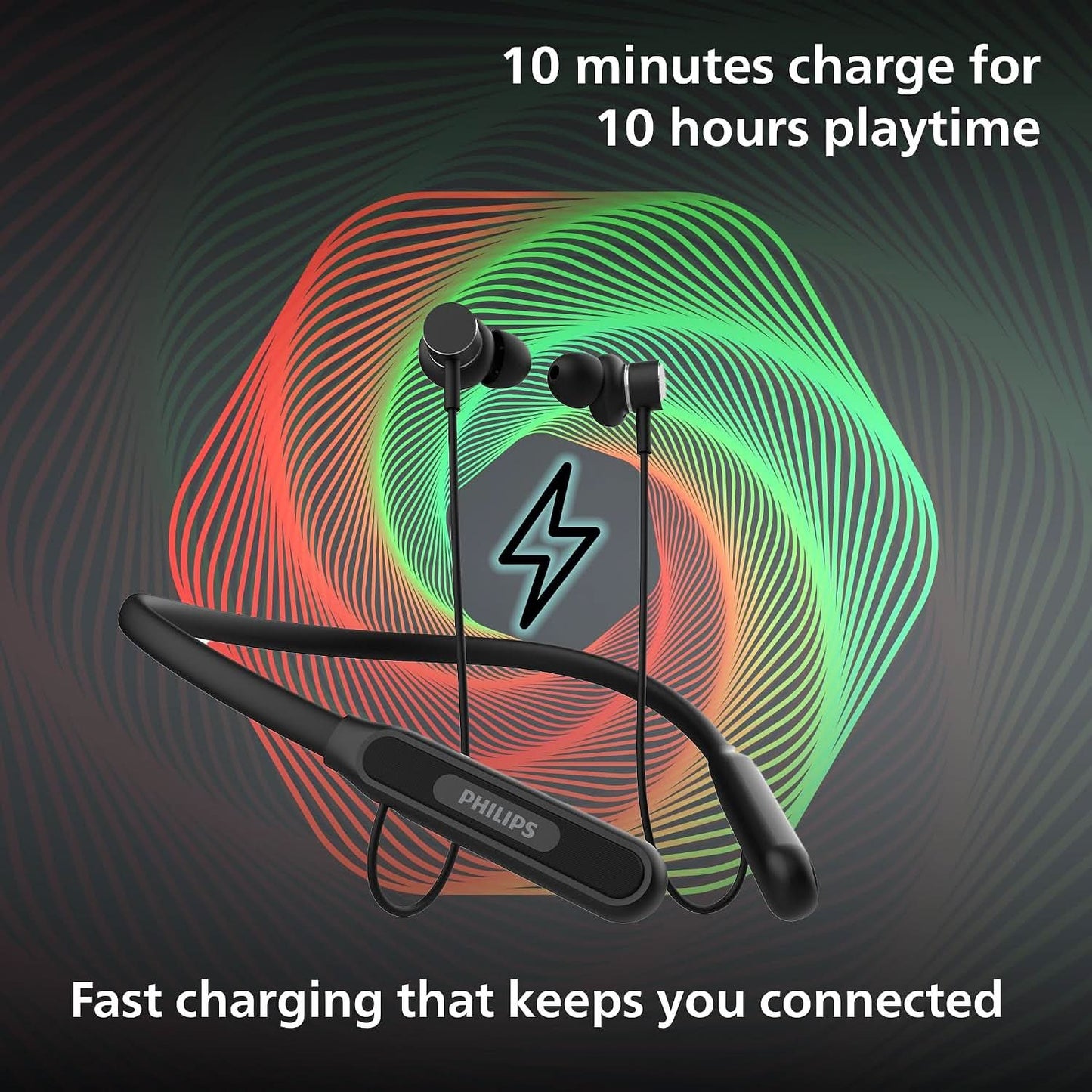 Philips TAN 1150BKHP Wireless Neckband with 60 hr Playtime, Fast Charging Deep Black