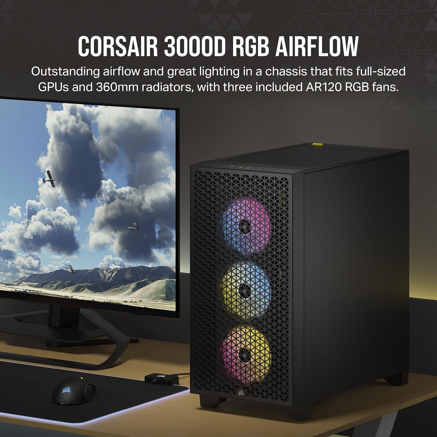 CORSAIR 3000D RGB AIRFLOW TEMPERED GLASS MID-TOWER, BLACK