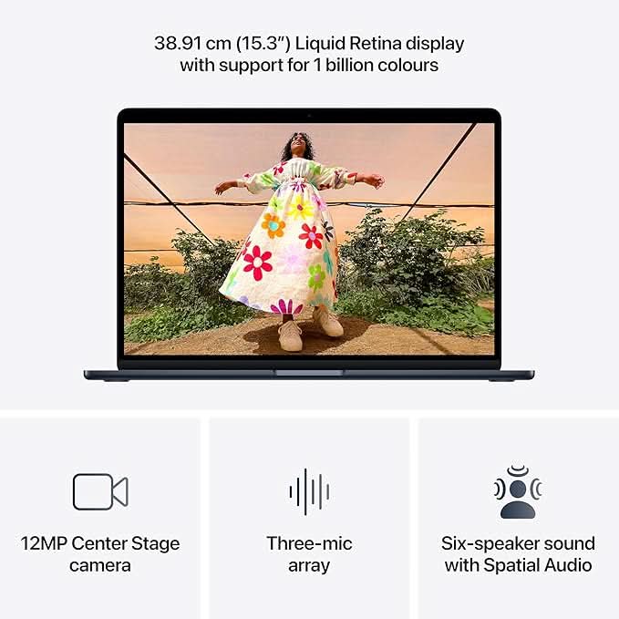 Apple 15-inch MacBook Air M5 chip with 10 core CPU and 10 core GPU, 16GB, 512GB SSD - Midnight