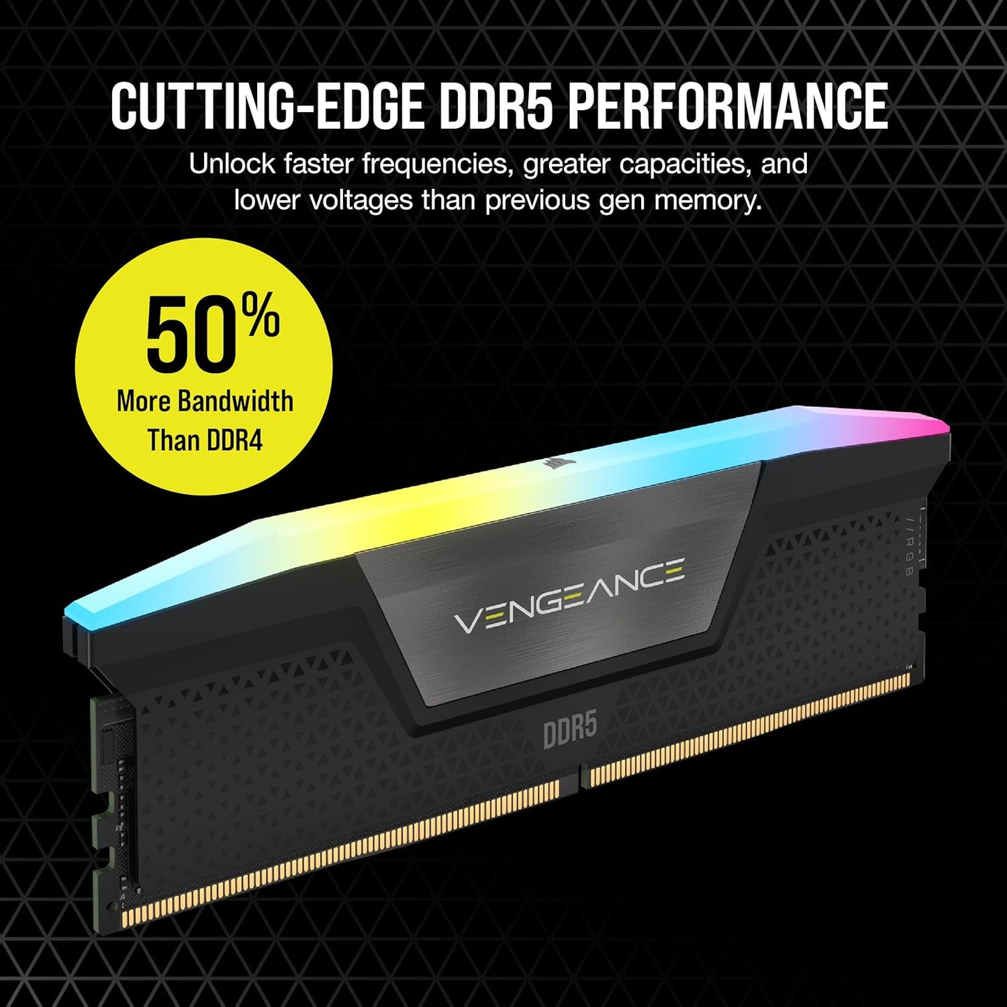 CORSAIR VENGEANCE-CMH16GX5M1B5200C40- RGB DDR5 16GB (1X16GB) DDR5 5200 CL40-40-40-77 1.25V INTEL XMP - BLACK